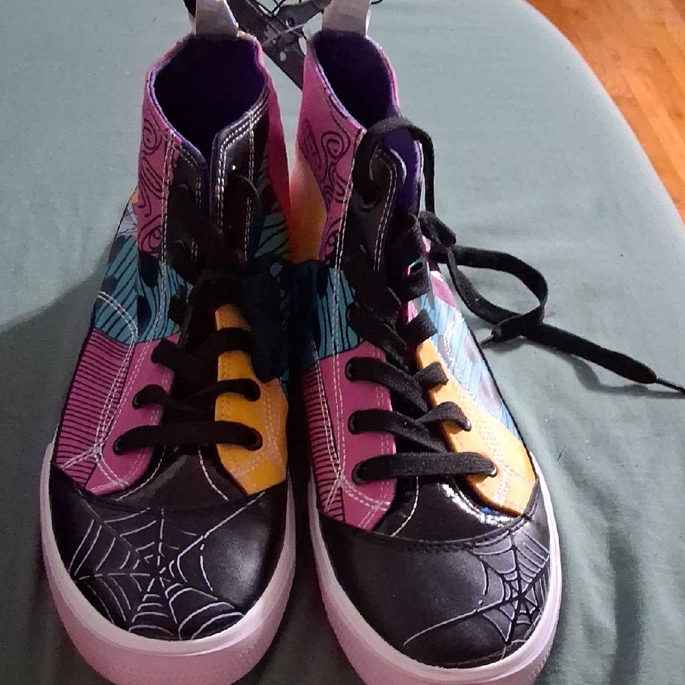 Colorful High-Top Sneakers with Spider Web Design